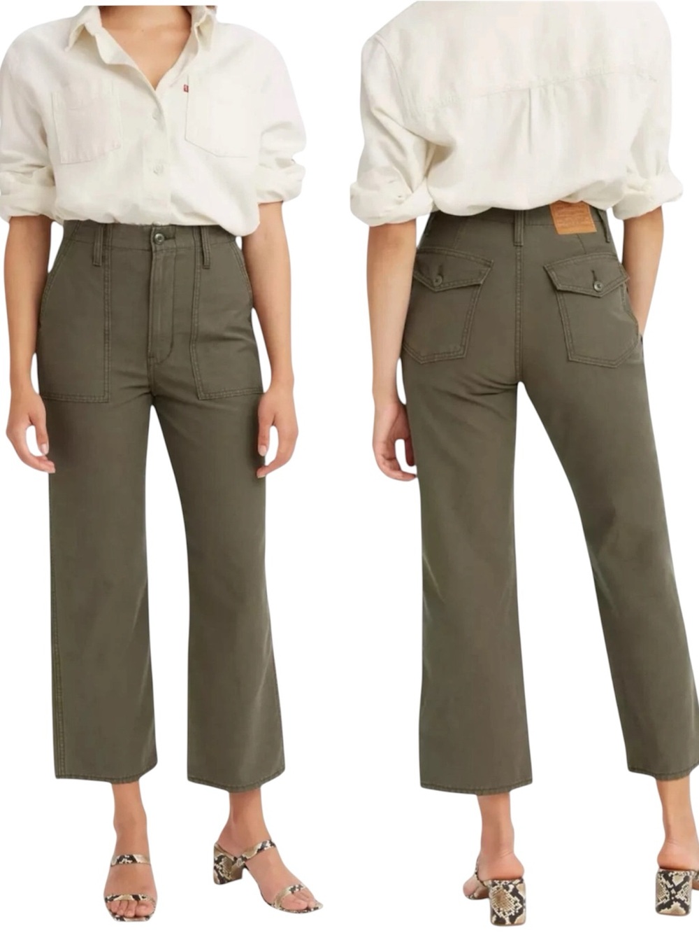 Levi’s High Rise Ribcage Utility Pants Olive Green Cotton Canvas Size 30